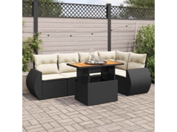Vidaxl 6 Pcs Conjunto Sofás De Jardim C/ Almofadões Vime Pe Preto