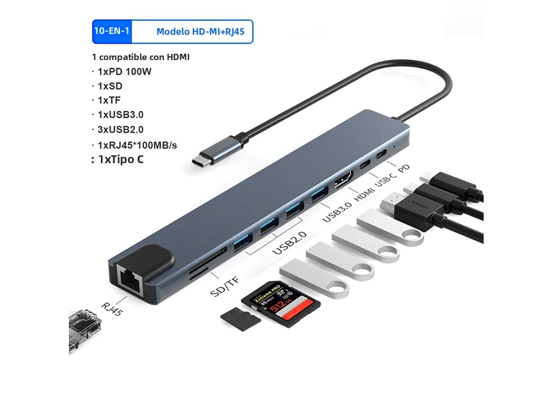 Hub Usb-c (10 Em 1) Com Conector Type-c