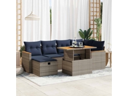 Vidaxl 7 Pcs Conjunto Sofás Jardim C/ Almofadões Vime Pe/acácia Cinzento