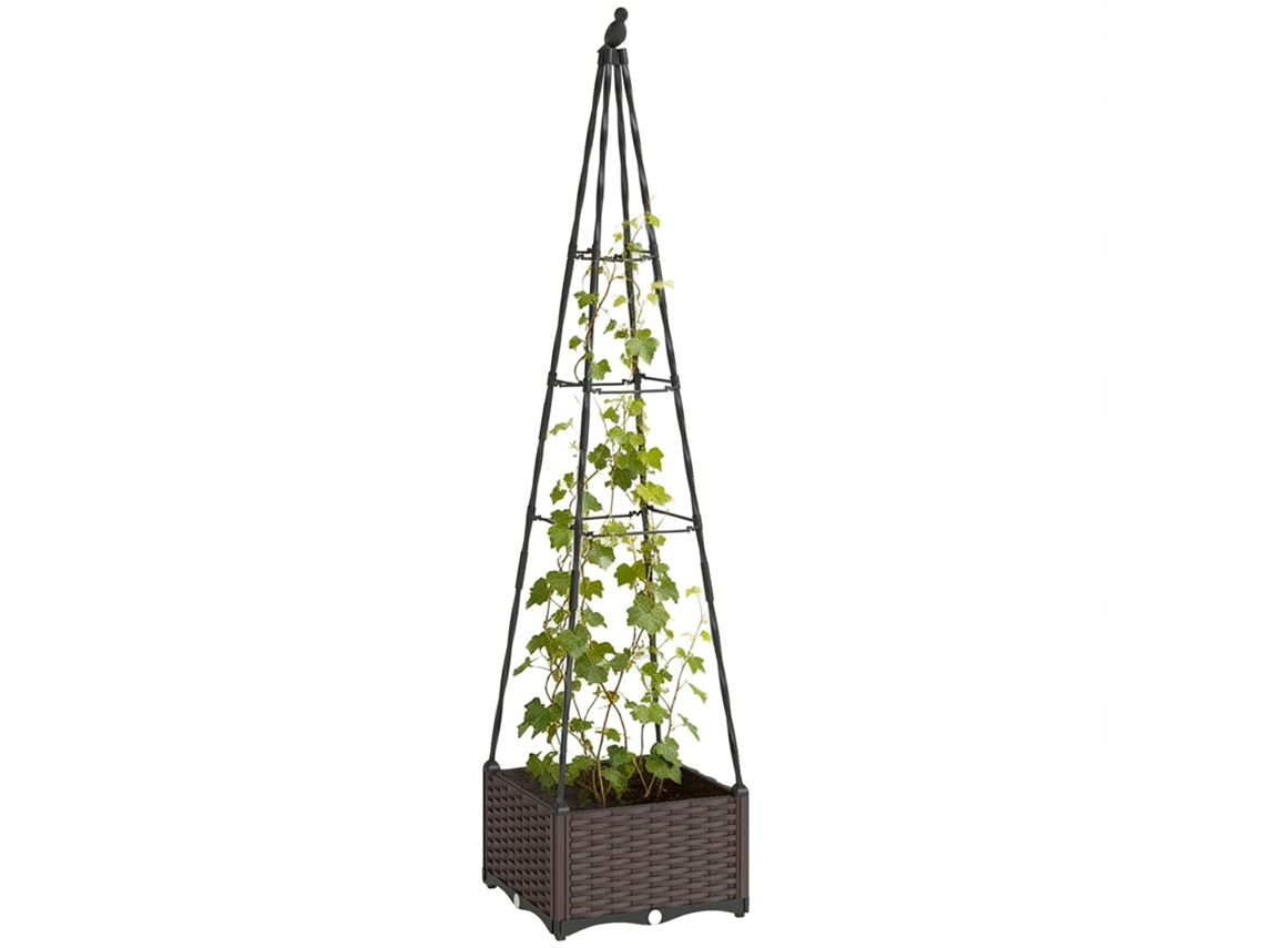 Vaso com Treliça Metálica para Plantas Trepadeiras Vaso Pp com Furos de Drenagem e Tampões 40x40x175 Cm Ge