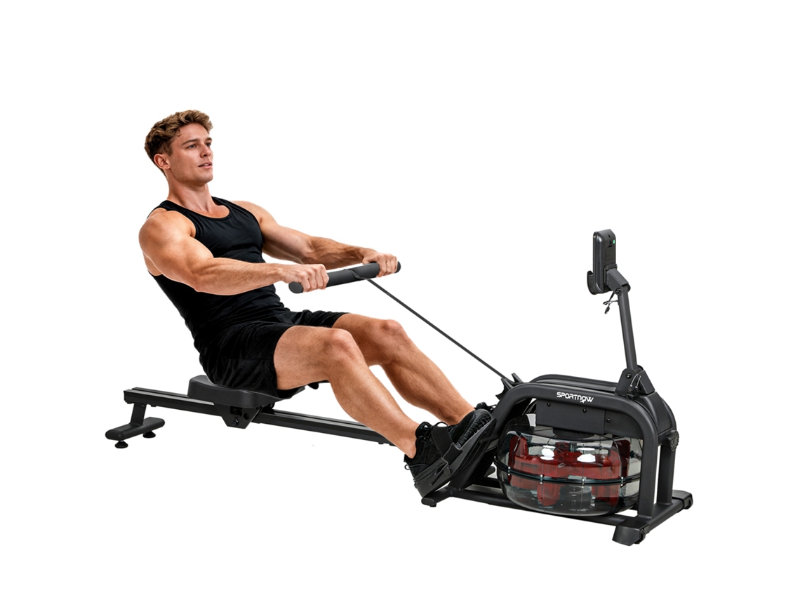 Máquina de remo preta com tanque de água de 6 a 11l, monitor LCD, suporte para celular, 135kg | S/MARCA