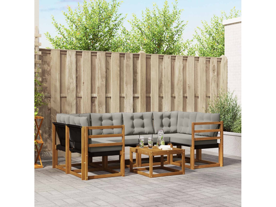 Vidaxl Conjunto De Sofás Para Exterior 7 Pcs Cinza Natural E Claro