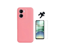 Kit Vidro Clearglass Capa Silicone Líquido Suporte Reforçado Phonecare Para Xiaomi Redmi 15a 5g - Rosa