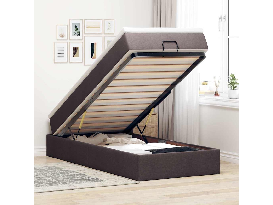Vidaxl Estrutura Cama Otomana Colchão 90x190 Cm Tecido Castanho Escuro