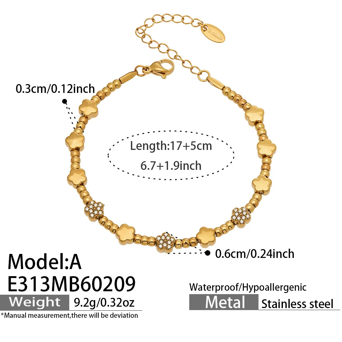 Pulseira Elegante Em Aço Inoxidável Banhado A Ouro Com Zircônias