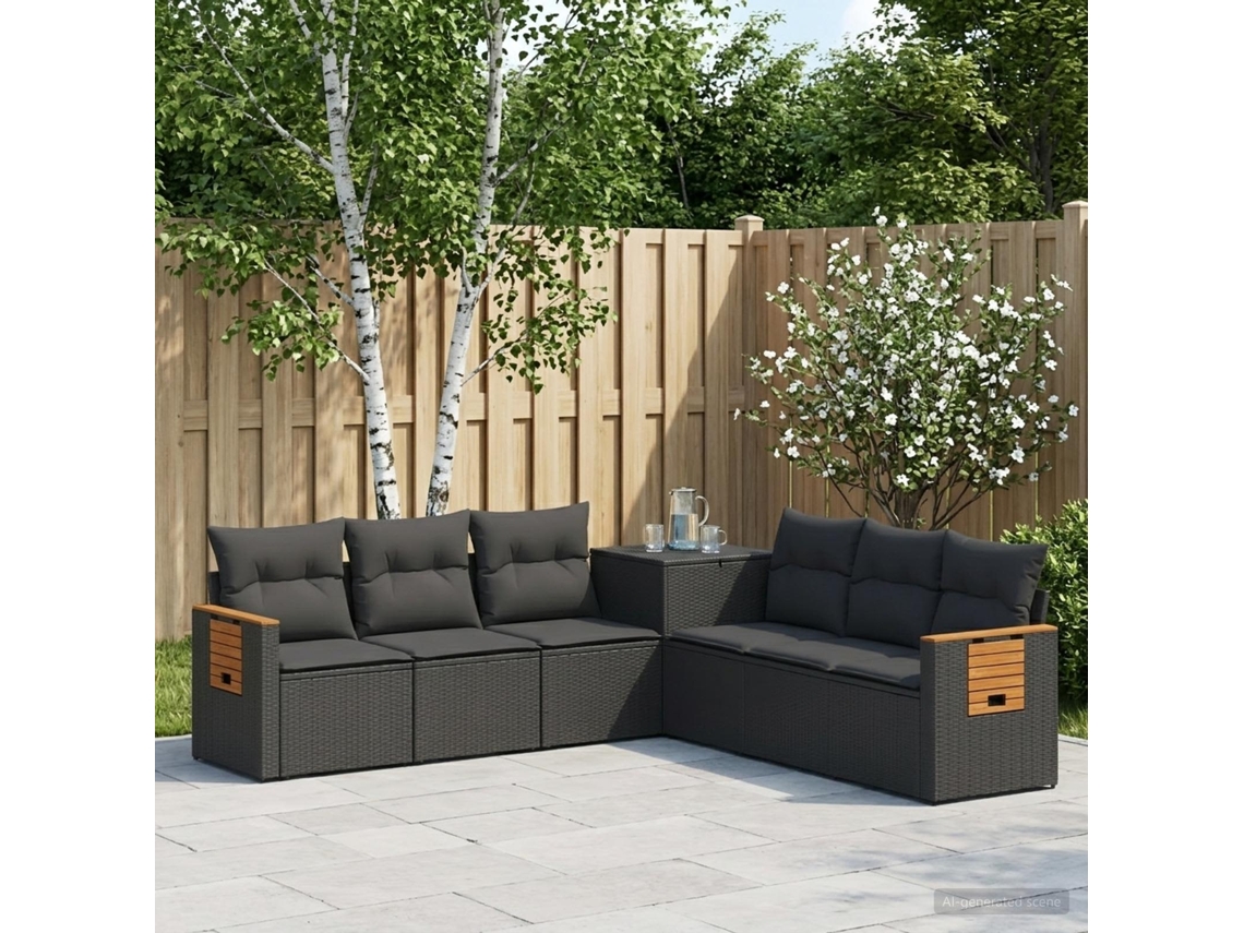 Vidaxl Conjunto De Sofás 7 Unid. Preto Rattan Poliéster E Aço