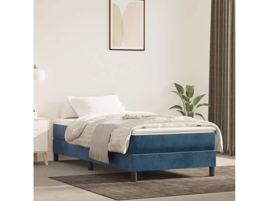 Vidaxl Colchão De Molas Ensacadas Firmeza Média 90x210x20 Cm Veludo Azul-escuro