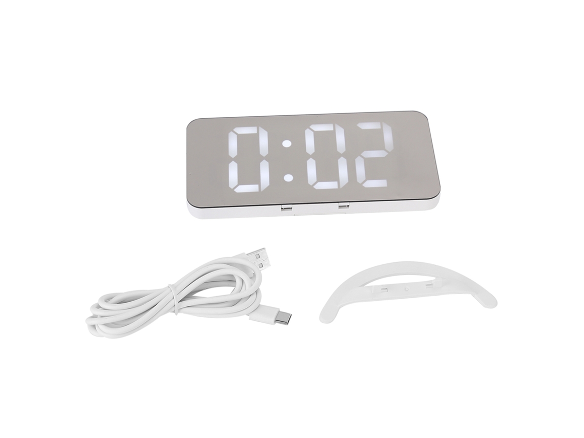 Despertador digital multifuncional LED com 2 portas USB e dimmer automático para quarto e escritório TS-8201-W
