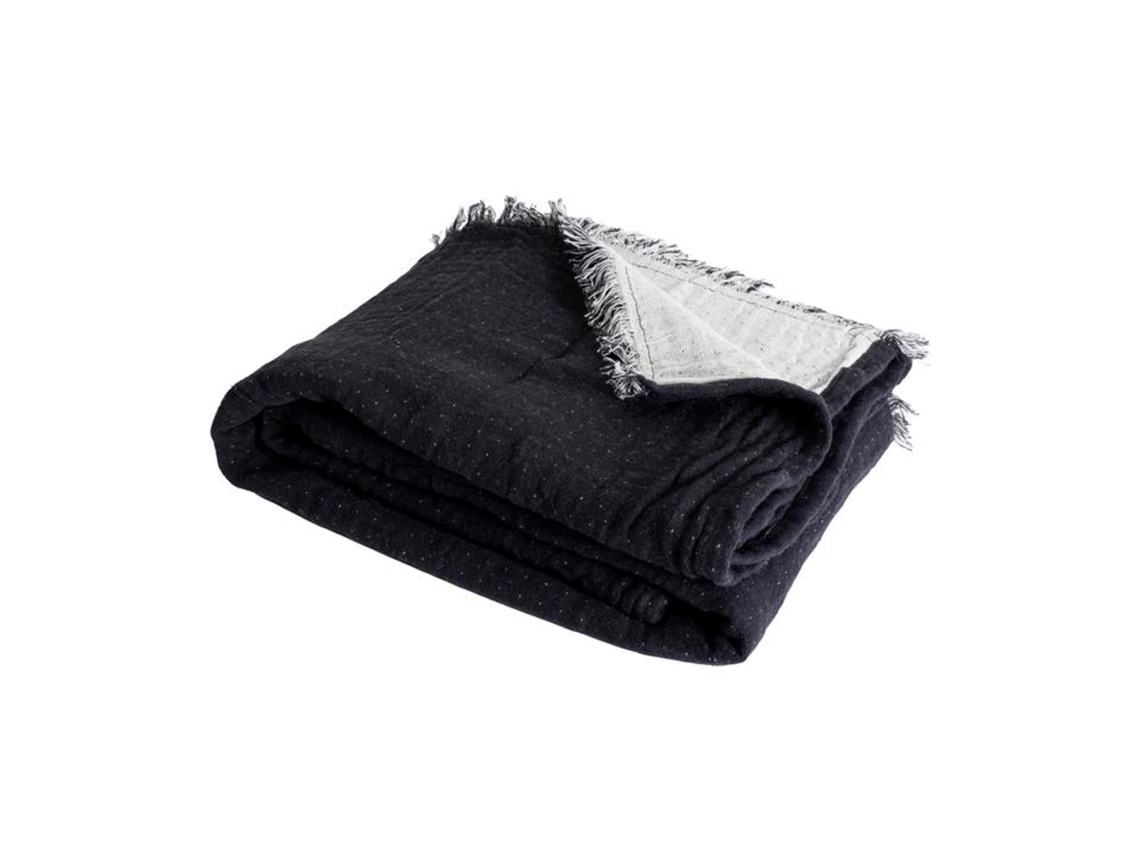 Manta De Algodão Bitald 100% - Preto Com Franjas - 130x170 Cm