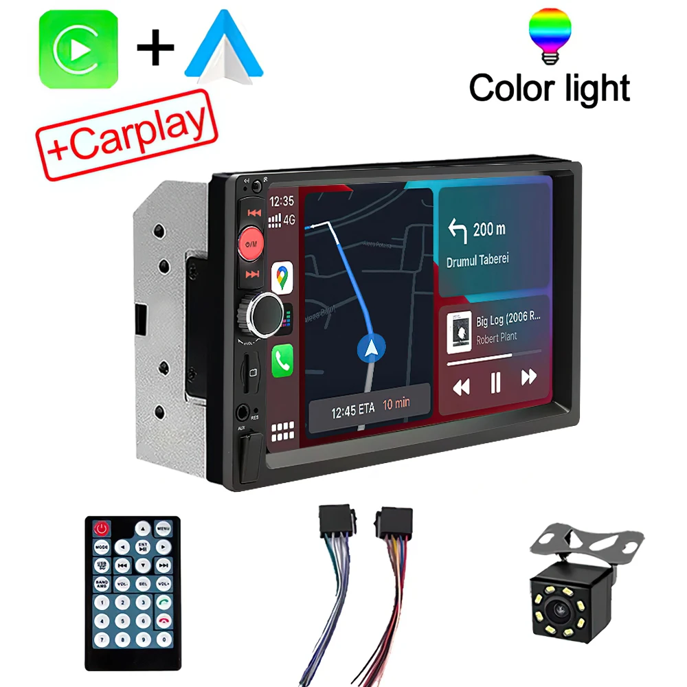 Sistema Multimídia Veicular (cam)2din, Tela De 7 Polegadas, Carplay, Android E Câmera De Ré.
