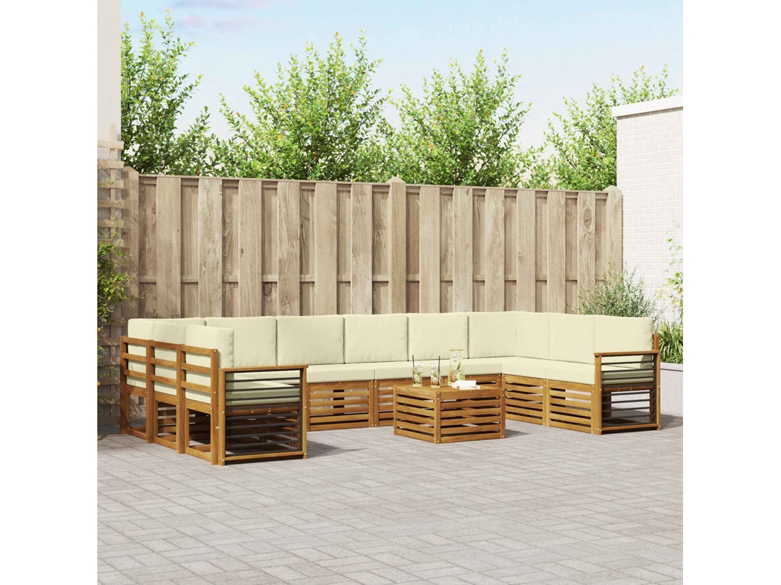 Vidaxl Conjunto De Sofás Para Exterior 11 Pcs Natural E Creme