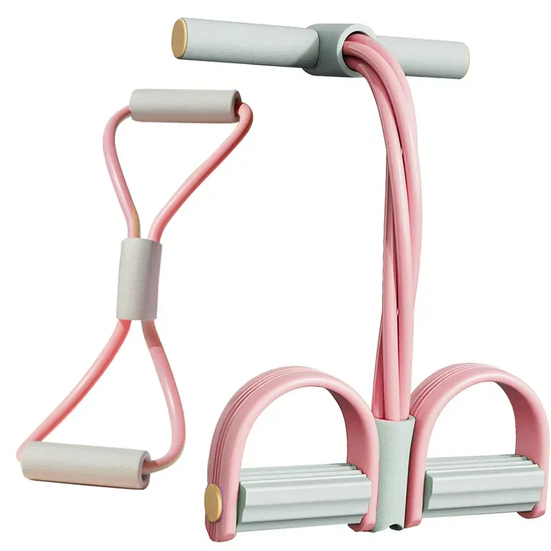 Conjunto (cinza-rosa) Faixa De Resistência Para Abdominais Com Quatro Tubos E Pedal Para Os Pés