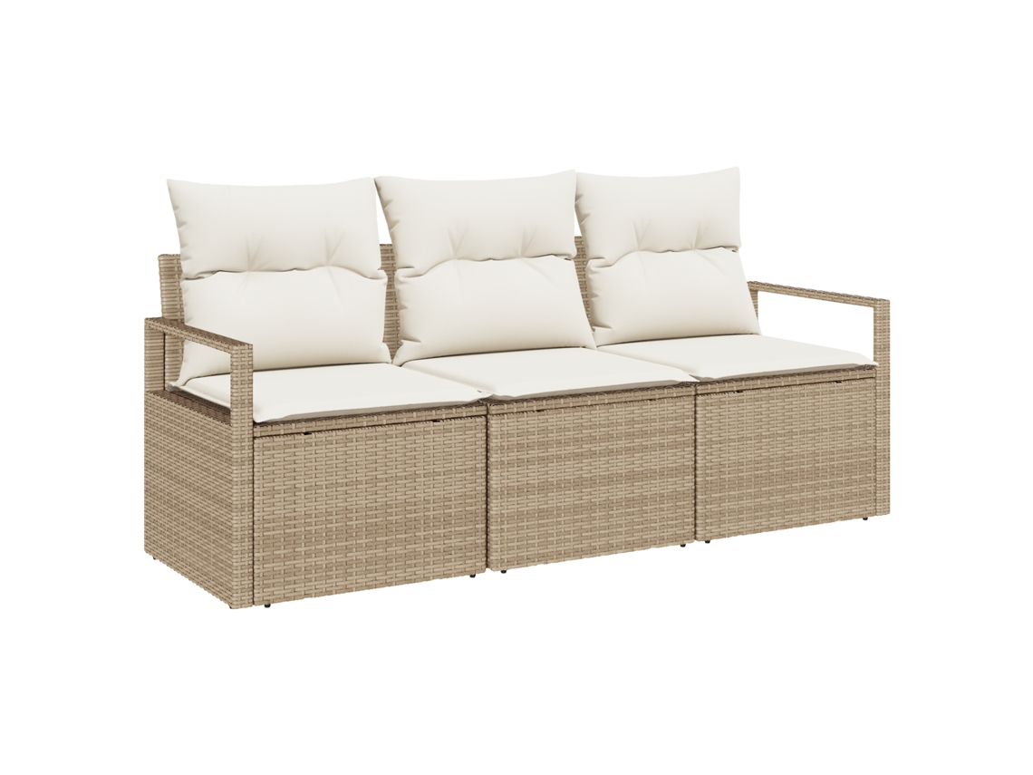 Conjunto 3 Sofá De Jardim Vidaxl Bege Vime Pe (175 X 62 X 85 Cm)