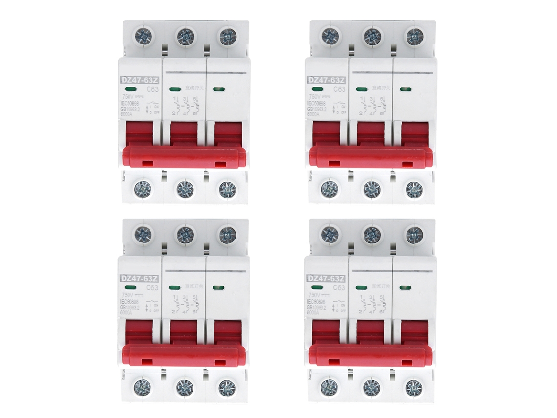 4 peças disjuntor miniatura dz47 63z dc750v 3p 63a para fotovoltaica protector contra sobrecarga e curto circuito | S/MARCA