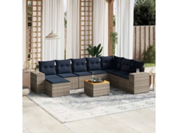 Vidaxl Conjunto De Sofá De Jardim De 9 Peças Com Almofadas Em Rattan Sintético Cinza