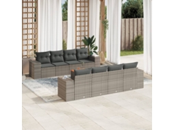 Vidaxl 9 Pcs Conjunto Sofás P/ Jardim com Almofadões Vime Pe Cinzento
