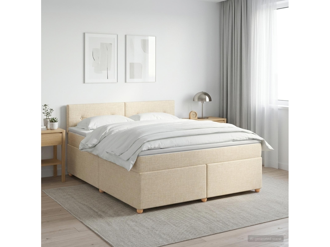 Vidaxl Cama Box Spring Com Colchão Creme 160 X 200 Cm Tecido