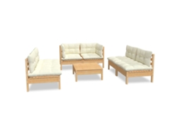 Conjunto de 7 Lounge Jardim com Almofadões Creme Pinho Maciço MAISON EXCLUSIVE