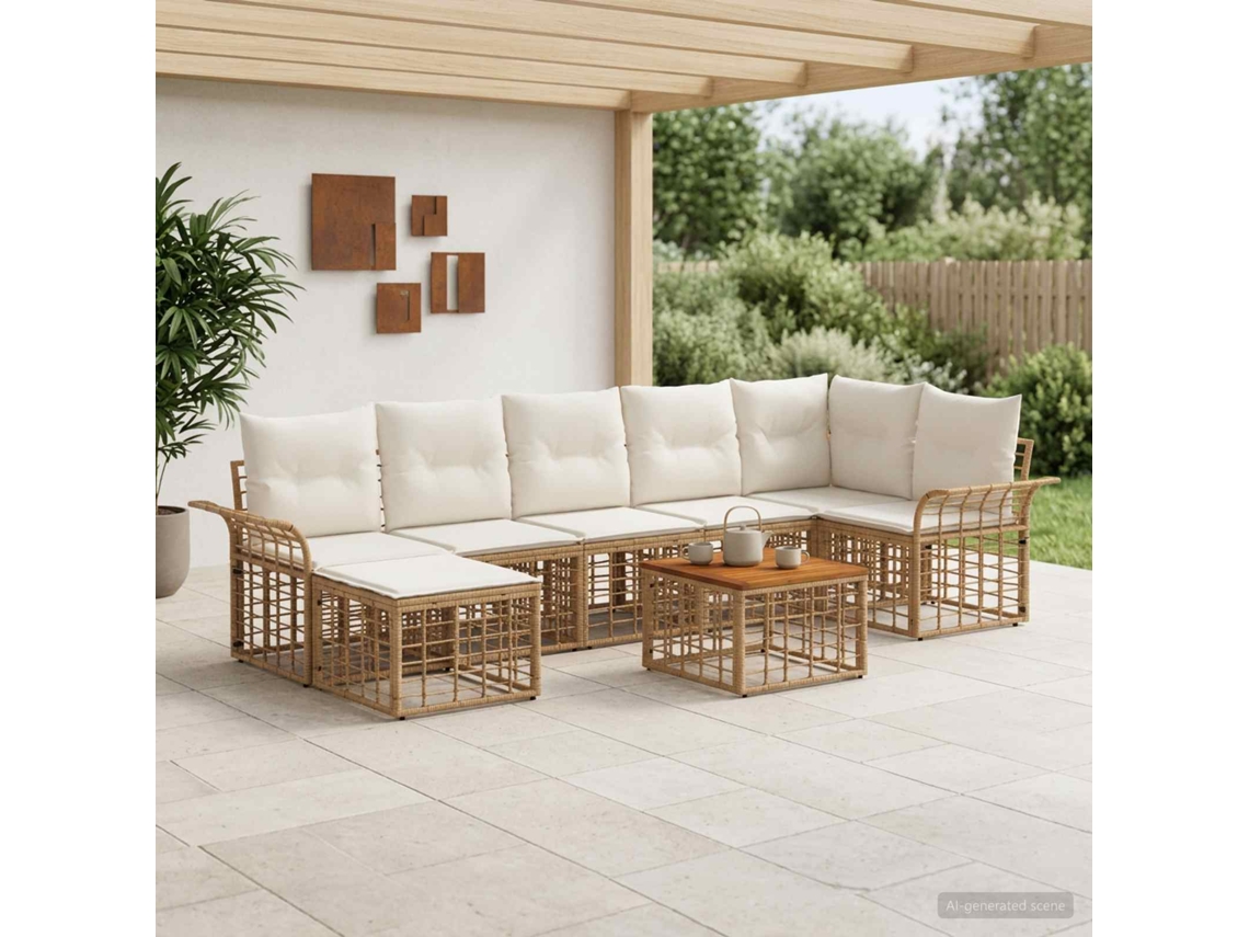 Vidaxl Conjunto De Sofás Para Exterior 8 Pcs Natural E Branco Creme