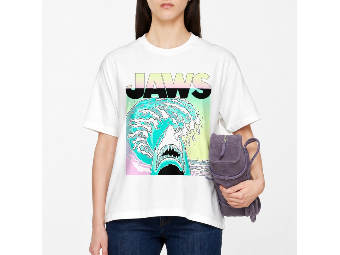Rockinstone Jaws Movie Neon Waves White Adult T-shirt Size:xxl