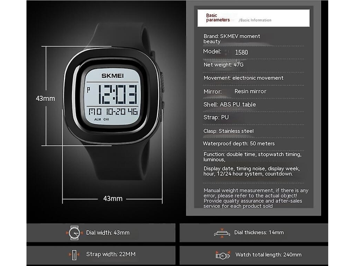 Lurelia Relógio Digital Desportivo, Modelo Atm164, Analógico, Visor Digital, Cronómetro, Alarme, Data/calendário, 12/24h, Luminoso, 43mm, Silicone