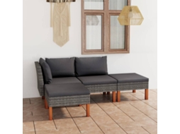Vidaxl 4 Pcs Conjunto Lounge De Jardim C/ Almofadões Vime Pe Cinzento