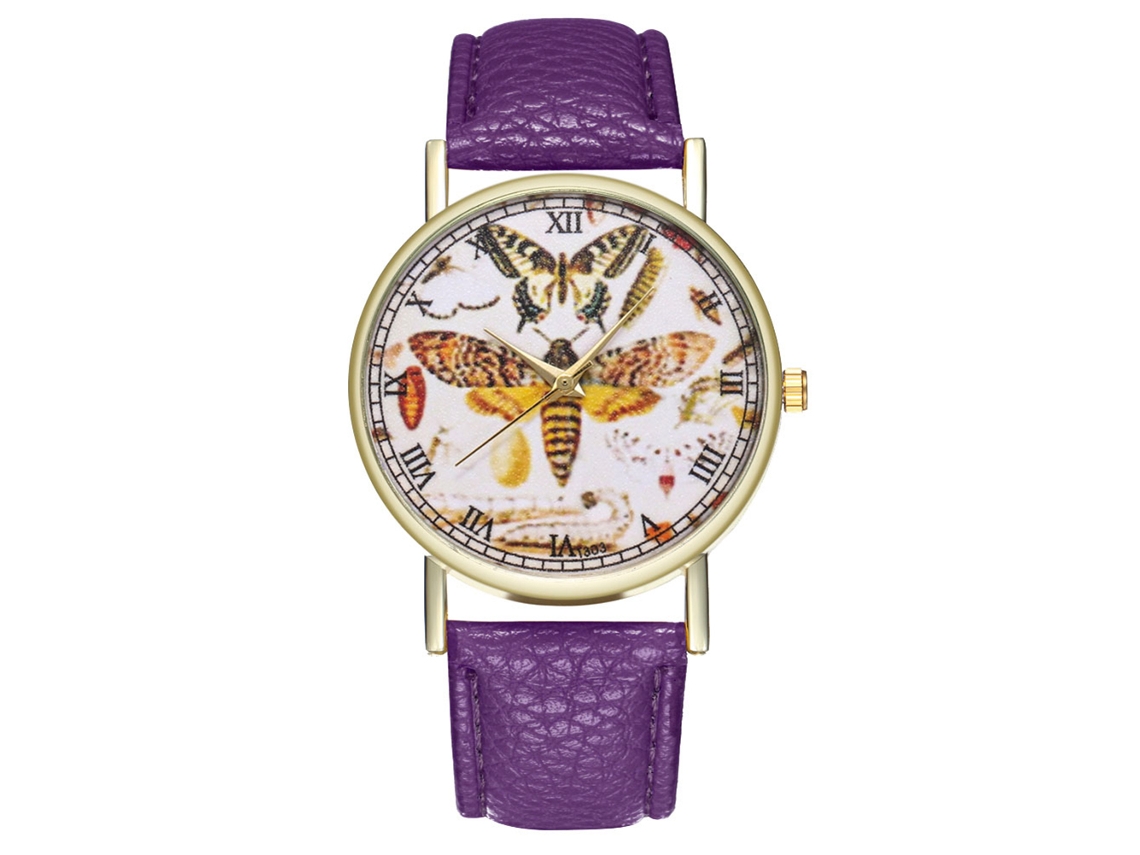 Reloj De Mujer Zhoulianfa Cuero Quartz Negocios T303-a Butterfly Morado