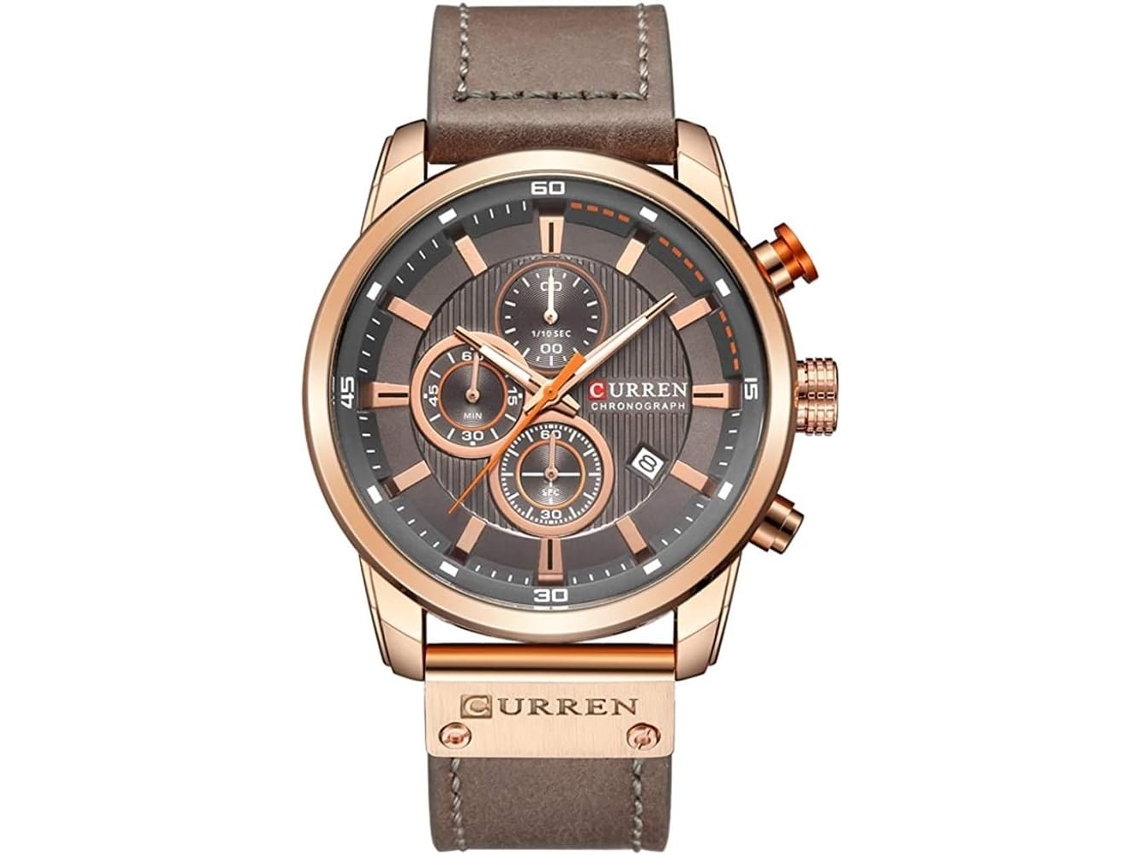 Lurelia Relógio Cronógrafo Masculino, Movimento De Quartzo, Analógico, Data/calendário, Couro, Resistente À Água 3atm, Azul, Dourado