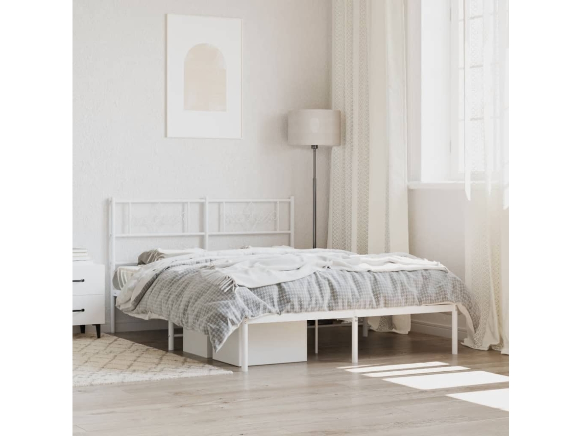 Estrutura De Cama Com Cabeceira 140x190 Cm Metal Branco