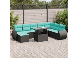 Vidaxl 9 Pcs Conjunto Sofás Jardim C/ Almofadões Vime Pe/acácia Preto