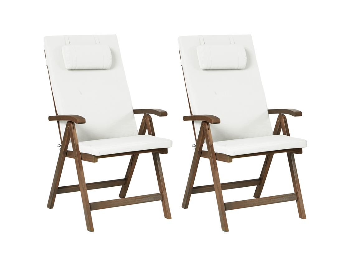 Conjunto De 2 Cadeiras De Jardim Com Almofadas Beliani Amantea Premium De Madeira De Acácia Branco Creme 54x69x105