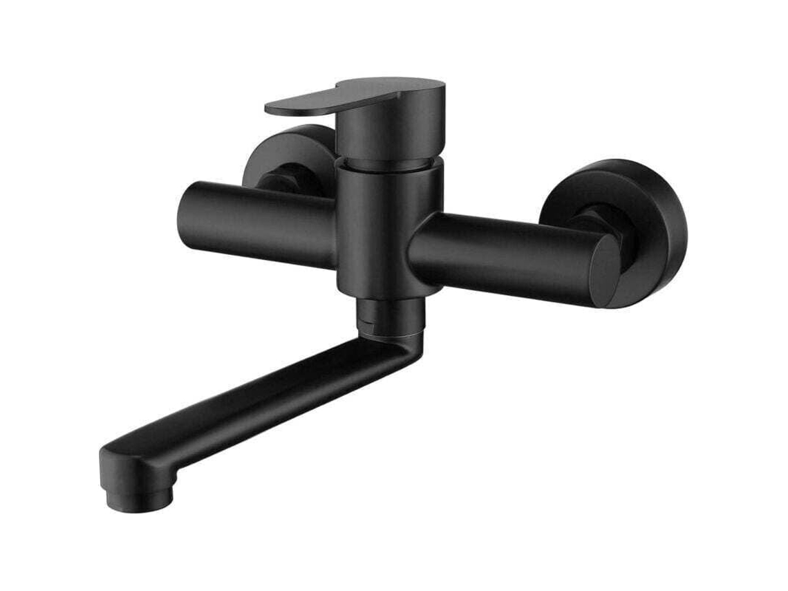 Torneira De Cozinha Parede Debuns, Misturador Para Pia Em Aço Inoxidável 304, Giratória 360° Com Bico Preto. Aquaforge