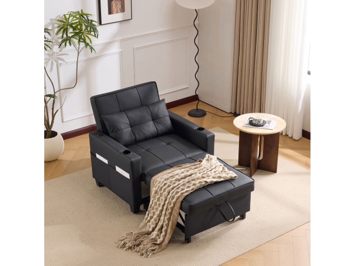 Sofá Cama BTFORUS 3 em 1 Extensível com Porta copos e Usb sofá chaise Longue poltrona ideal para Ambientes Pequenos