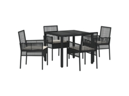 Conjunto 5 Conjunto De Jantar Para Jardim Vidaxl Preto Vime Pe (90 X 90 X 75 Cm)