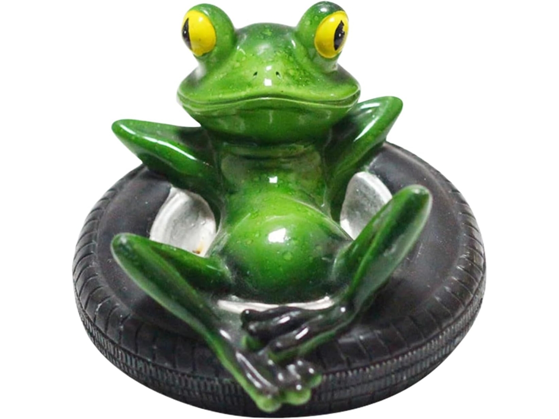 Estátua de Jardim Decoração de Sapo Flutuante Estatueta de Sapo Reclinado Sobre Pneu Figura Decorativa para Jardim, CHABERLU