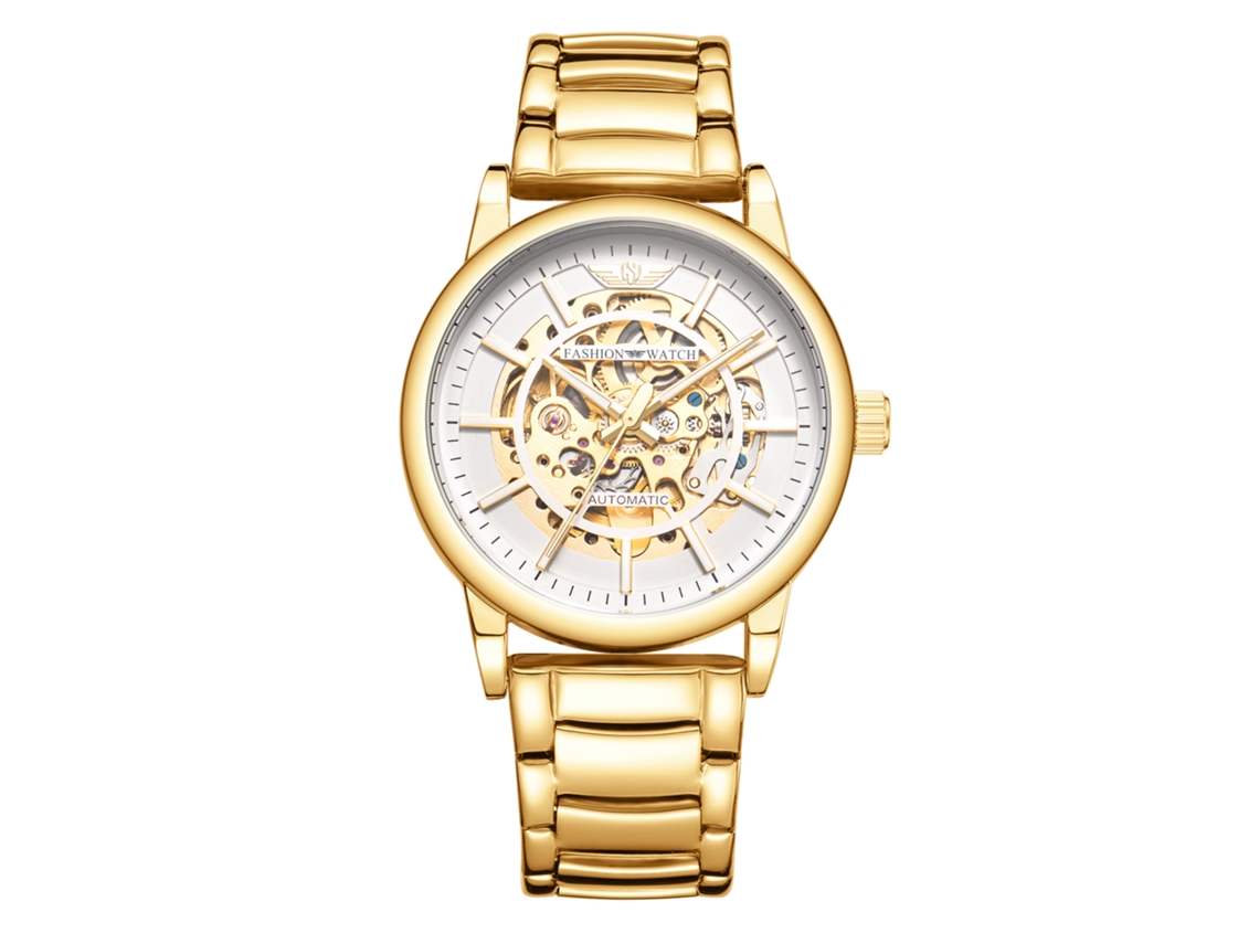 Relógio Mecânico Masculino Esqueleto MDUG (dourado e Branco)