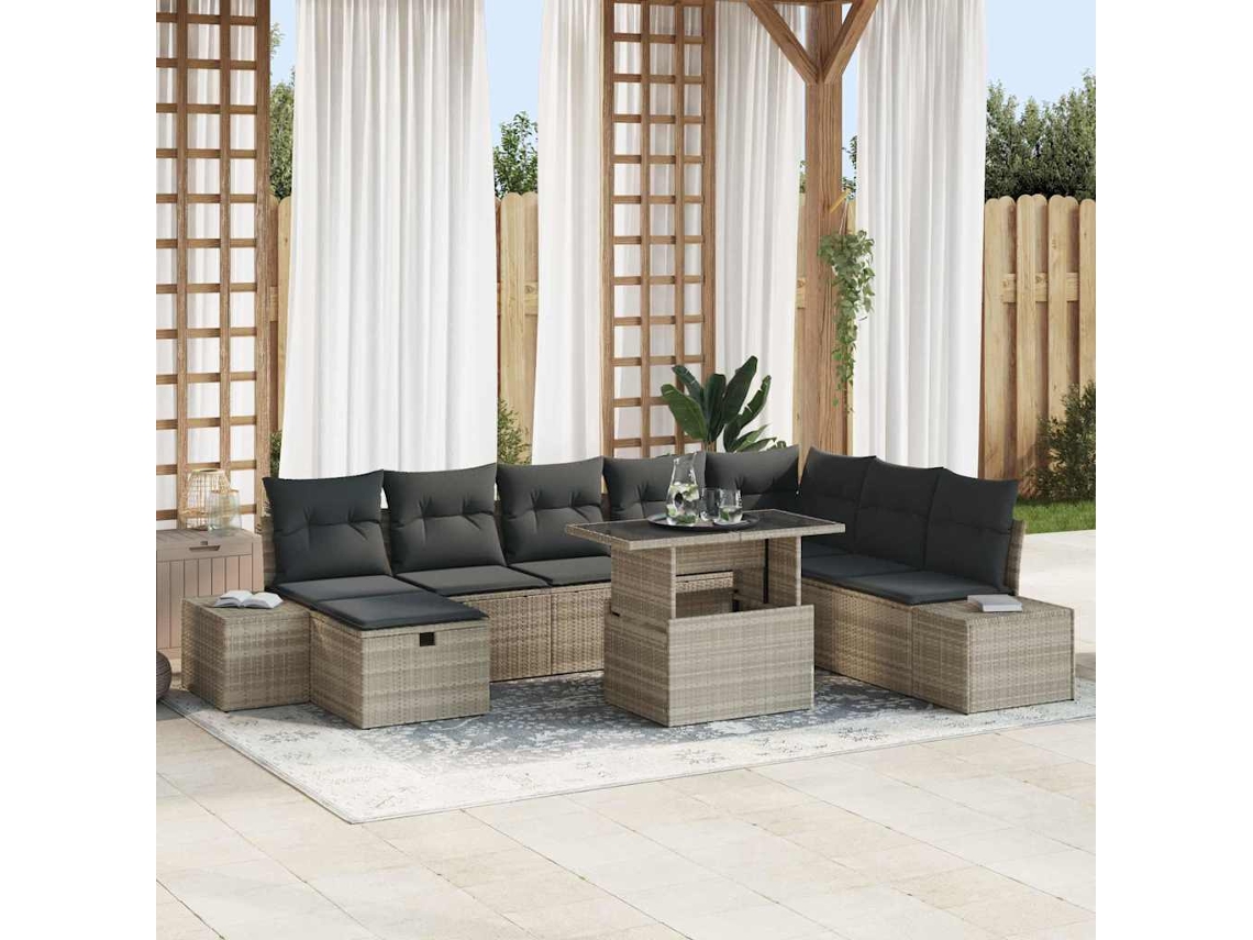 Vidaxl Conjunto De Sofá De Jardim 9 Unid. Cinzento-claro Vime Pe
