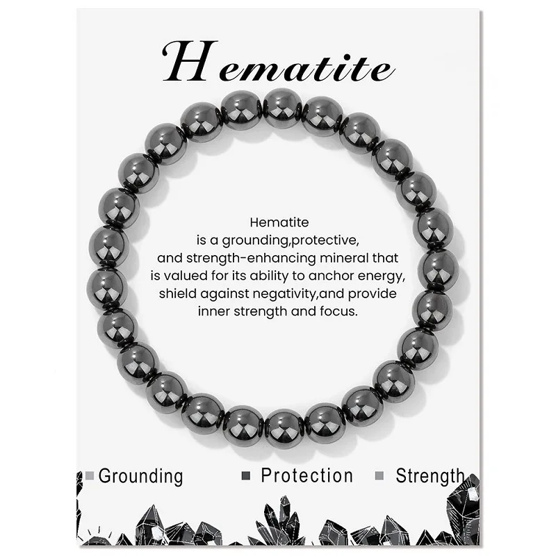 Pulseira de Hematita Magnética Natural , Acessório para Meditação Dos Chakras. MDUG (17 Cm)