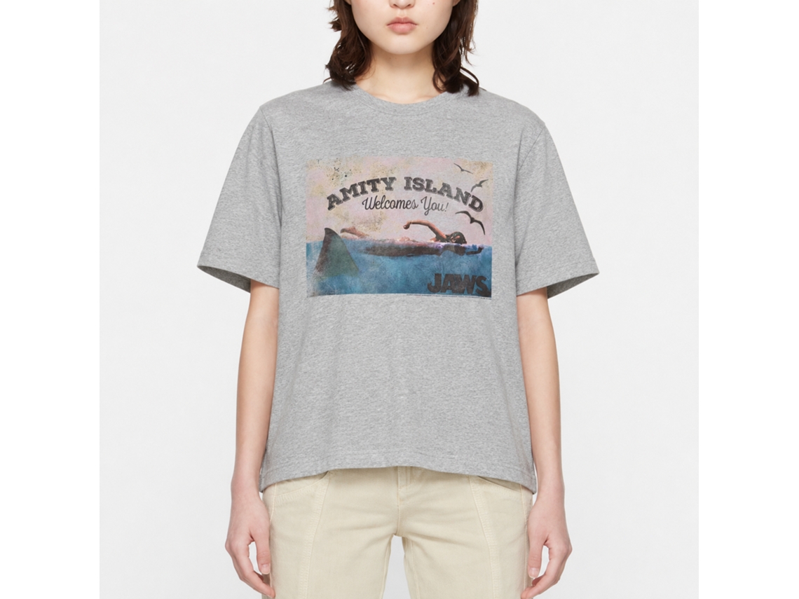 Rockinstone Jaws Movie Welcome Heather Gray Adult T-shirt Size:xl