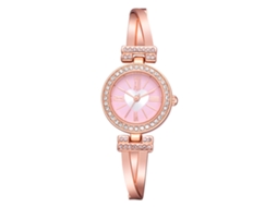 Relógio de Pulso Feminino de Quartzo com Bracelete de Liga Rosa Dourado+rosa Moda