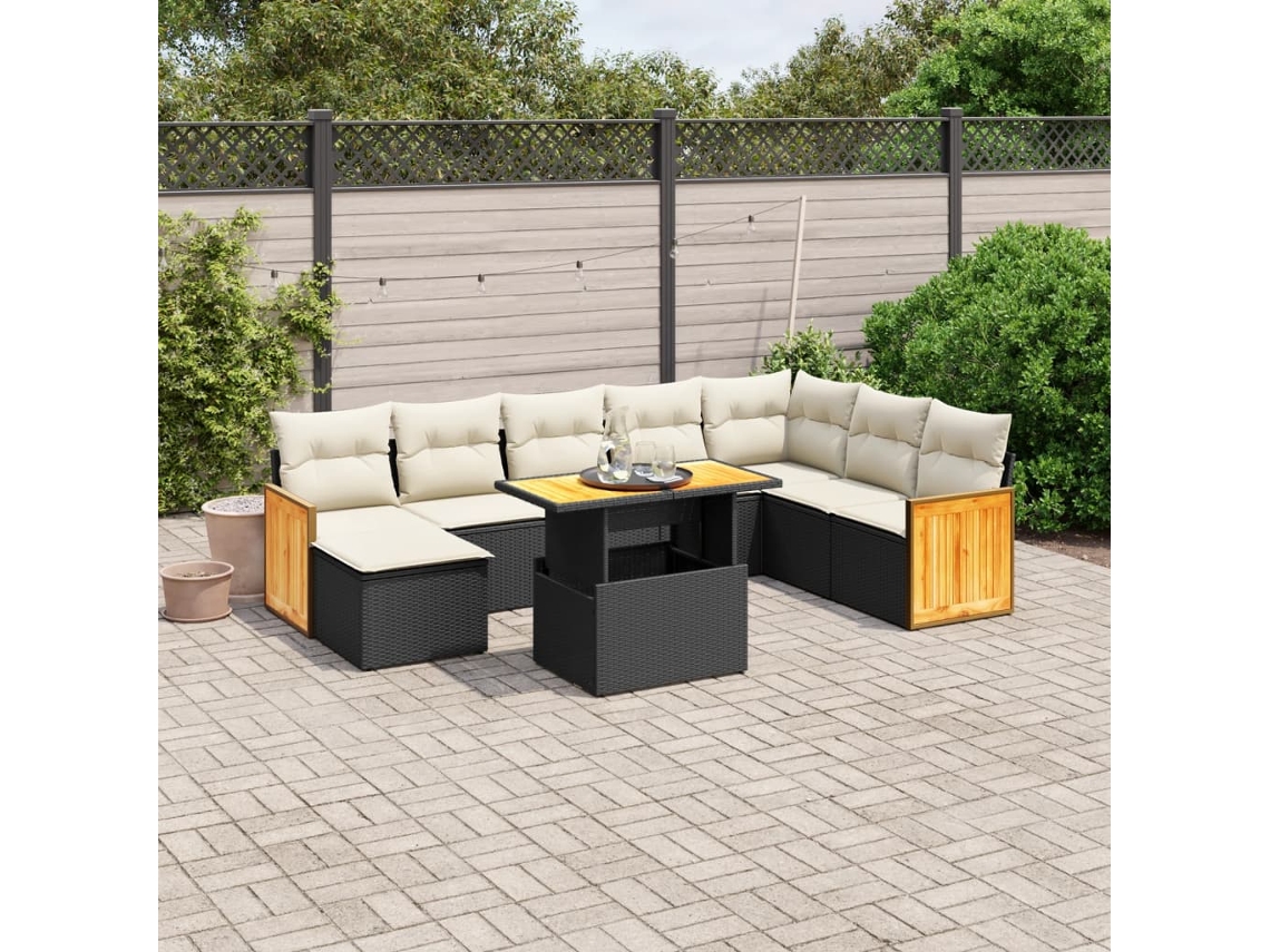 Vidaxl 9 Pcs Conjunto De Sofás P/ Jardim C/ Almofadões Vime Pe Preto