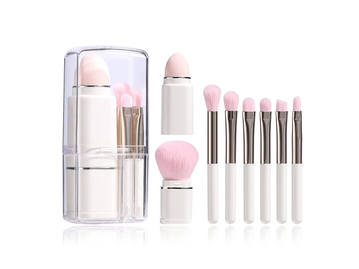 Conjunto de Pinceis de Maquilhagem Portatil 8 em 1 com Esponja para Viagem e Maquilhagem Completa