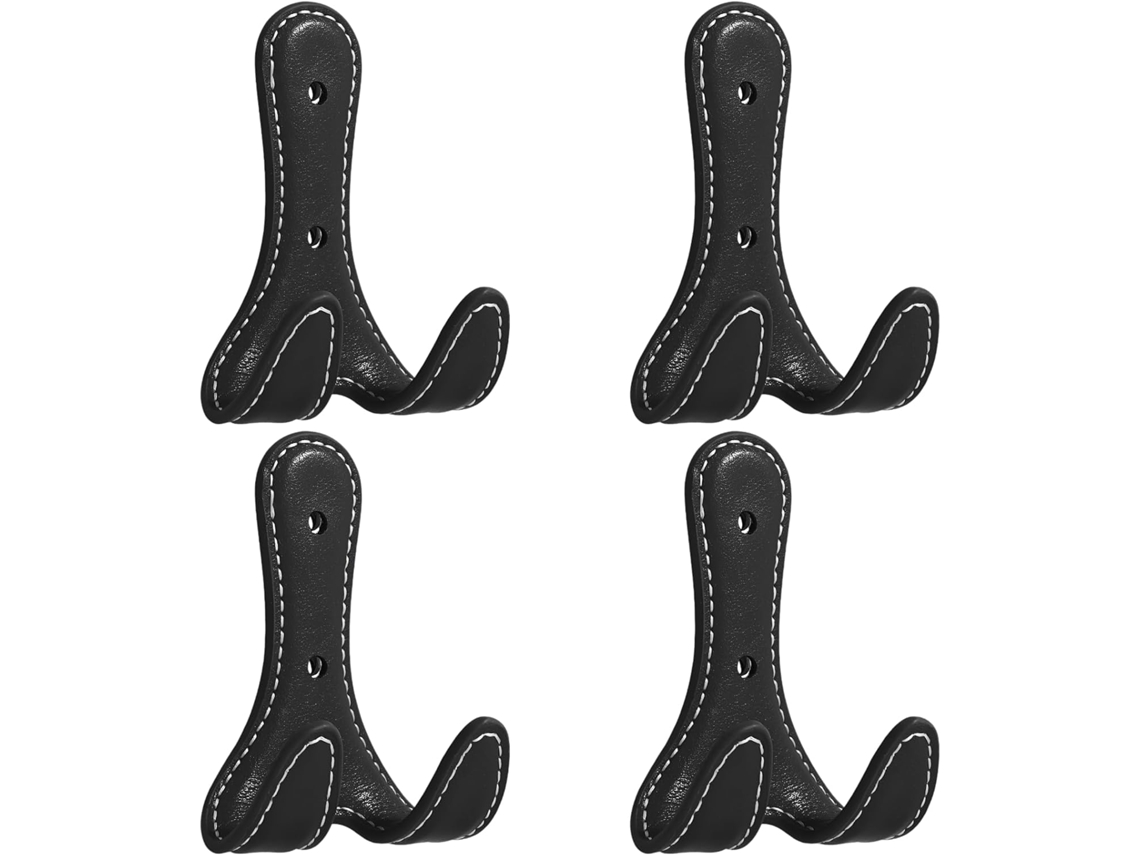 Conjunto De 4 Ganchos Parede Em Couro Preto, Cabideiro Decorativo Com Gancho Duplo, Gancho De Couro 21cm, Ideal