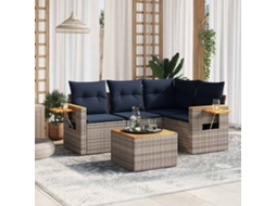 Vidaxl 5 Pcs Conjunto Sofás P/ Jardim C/ Almofadões Vime Pe Cinzento