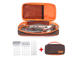 Conjunto de Utensílios de Camping Inox Portátil