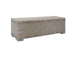 Vidaxl Caixa Arrumação 110 Cm Vime Kubu Natural/mogno Maciça Cinza
