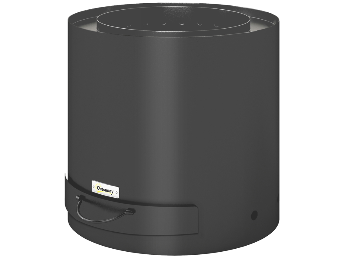 Braseiro Exterior Redondo Ø45x42 Cm De Aço De Jardim Com Bandeja Para Cinzas E Atizador Protetor De Faíscas Preto