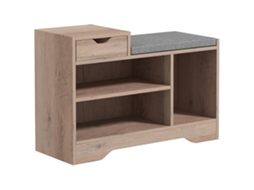 Banco Sapatos de com 1 Gaveta e 3 Compartimentos, com Almofada Acolchoada, Capacidade para 5 Pares, 76,5 X 30 X 52 Cm Cinza