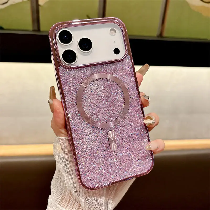 (rosa, Iphone 13) Capa Para Celular Com Carregamento Sem Fio Magnético E Estrutura De Metal Galvanizado.