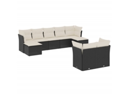 Conjunto 9 de sofás p/ jardim c/ almofadões vime PE preto